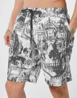 PHILIPP PLEIN Nylon Jogging Shorts Skull Illusion><noscript><img data-lazyloaded=