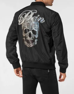 PHILIPP PLEIN Nylon Light Bomber Jacket Skull Degrade><noscript><img data-lazyloaded=