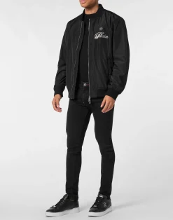 PHILIPP PLEIN Nylon Light Bomber Jacket Skull Degrade><noscript><img data-lazyloaded=