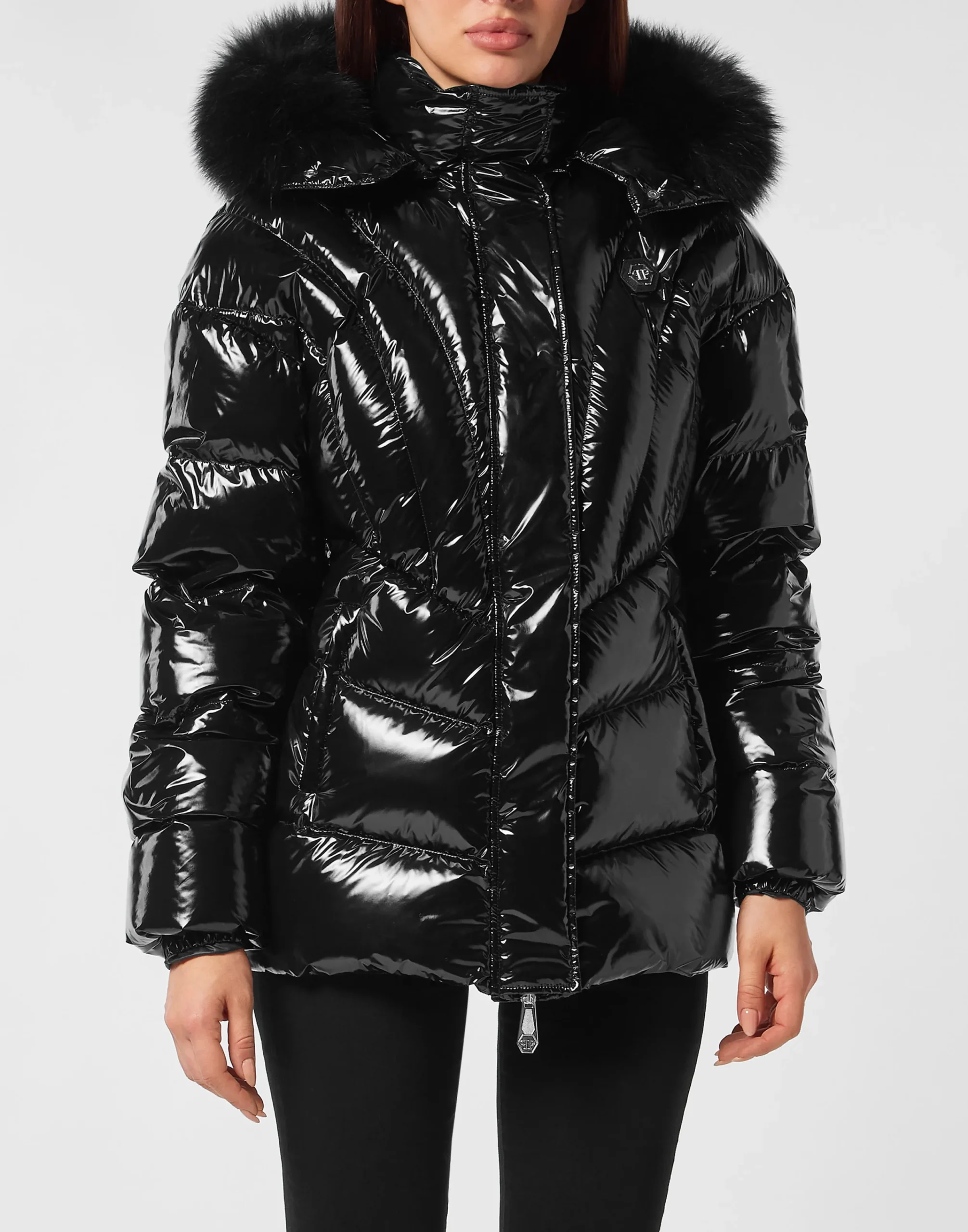 PHILIPP PLEIN Nylon Medium Down Jacket Multicutting>Donna Giubbotti