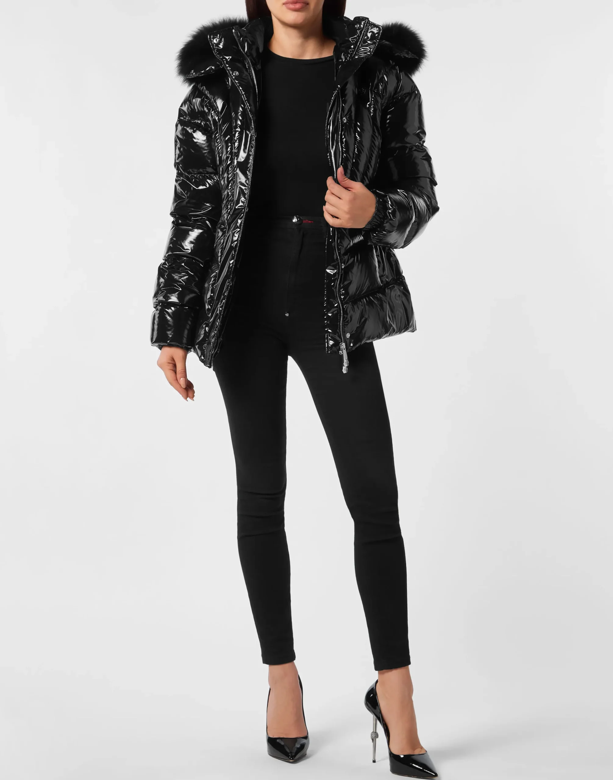 PHILIPP PLEIN Nylon Medium Down Jacket Multicutting>Donna Giubbotti