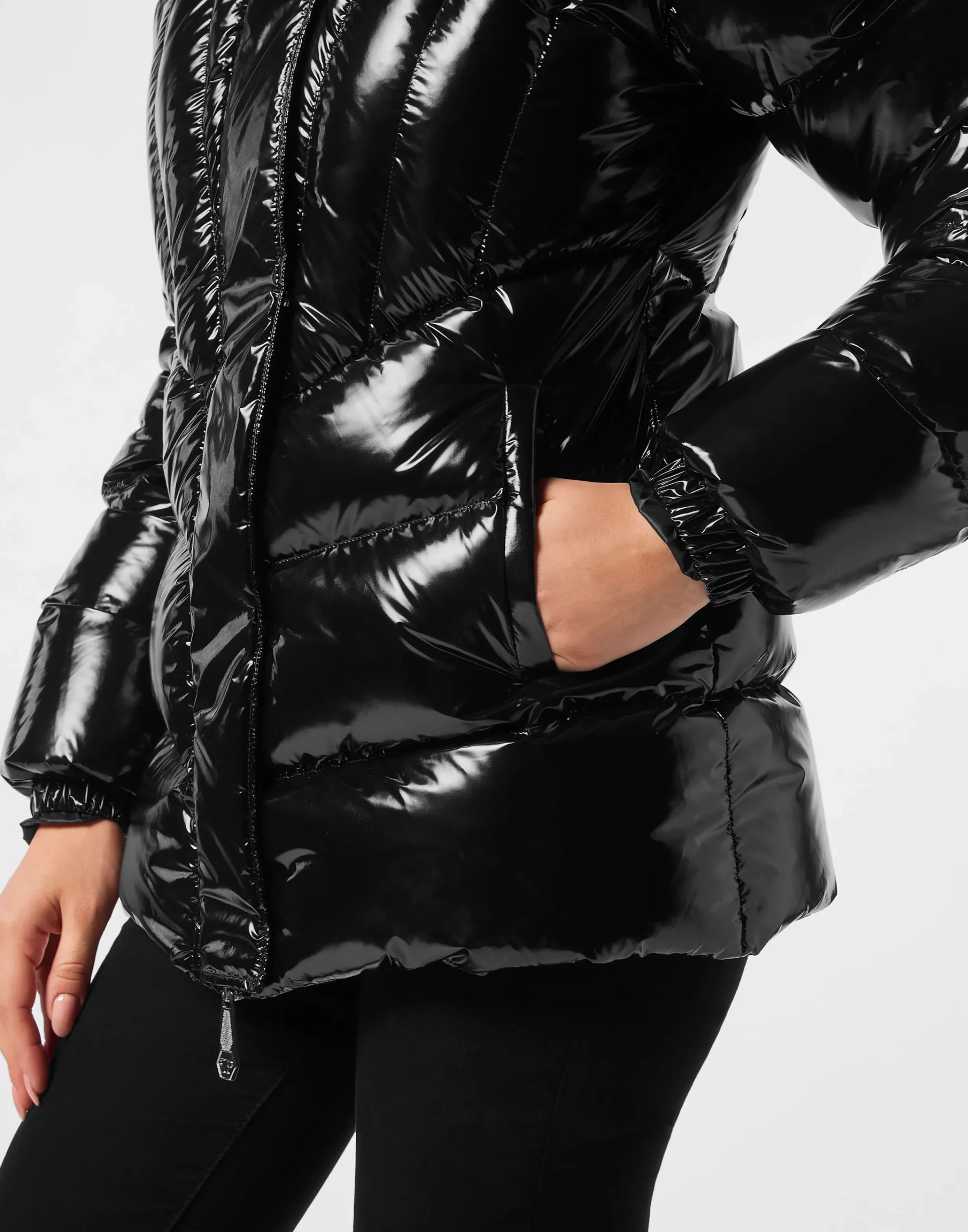 PHILIPP PLEIN Nylon Medium Down Jacket Multicutting>Donna Giubbotti