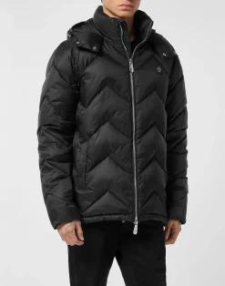 PHILIPP PLEIN Nylon Short Puffer Jacket Zigzag>Uomo Giacche E Cappotti