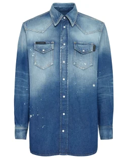 PHILIPP PLEIN Oversize Denim Shirt>Uomo Denim|Camicie
