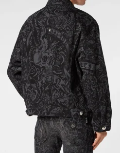 PHILIPP PLEIN Oversized Denim Jacket Tattoo><noscript><img data-lazyloaded=