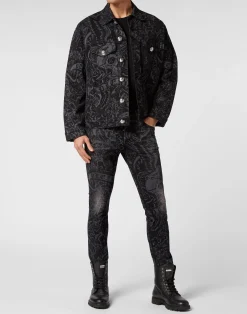 PHILIPP PLEIN Oversized Denim Jacket Tattoo><noscript><img data-lazyloaded=