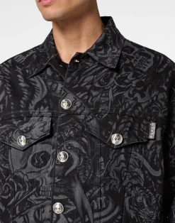 PHILIPP PLEIN Oversized Denim Jacket Tattoo><noscript><img data-lazyloaded=