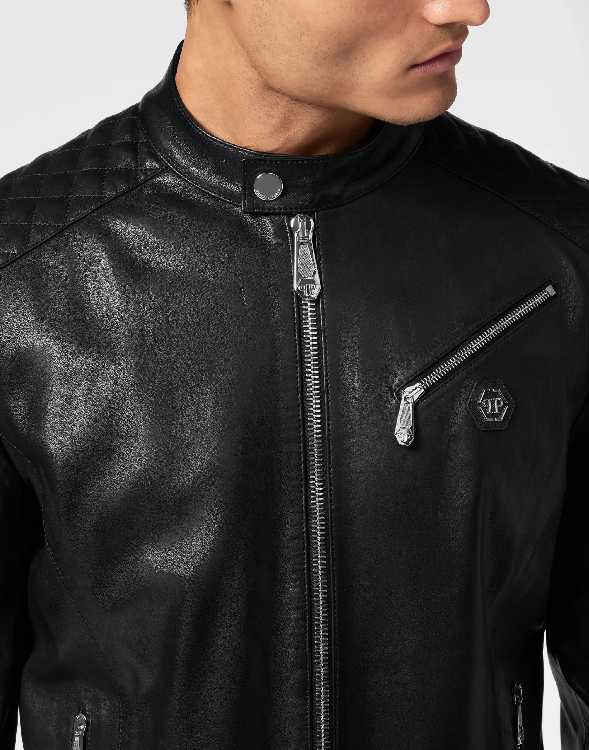 PHILIPP PLEIN Padded Leather Moto Bomber>Uomo Giacche Di Pelle|Giacche E Cappotti