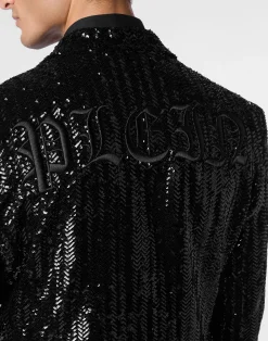 PHILIPP PLEIN Paillettes Herringbone Blazer Gothic Plein><noscript><img data-lazyloaded=