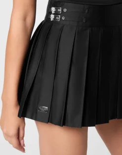 PHILIPP PLEIN Pleated Mini Skirt Skull><noscript><img data-lazyloaded=