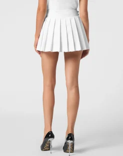 PHILIPP PLEIN Pleated Mini Skirt Skull><noscript><img data-lazyloaded=