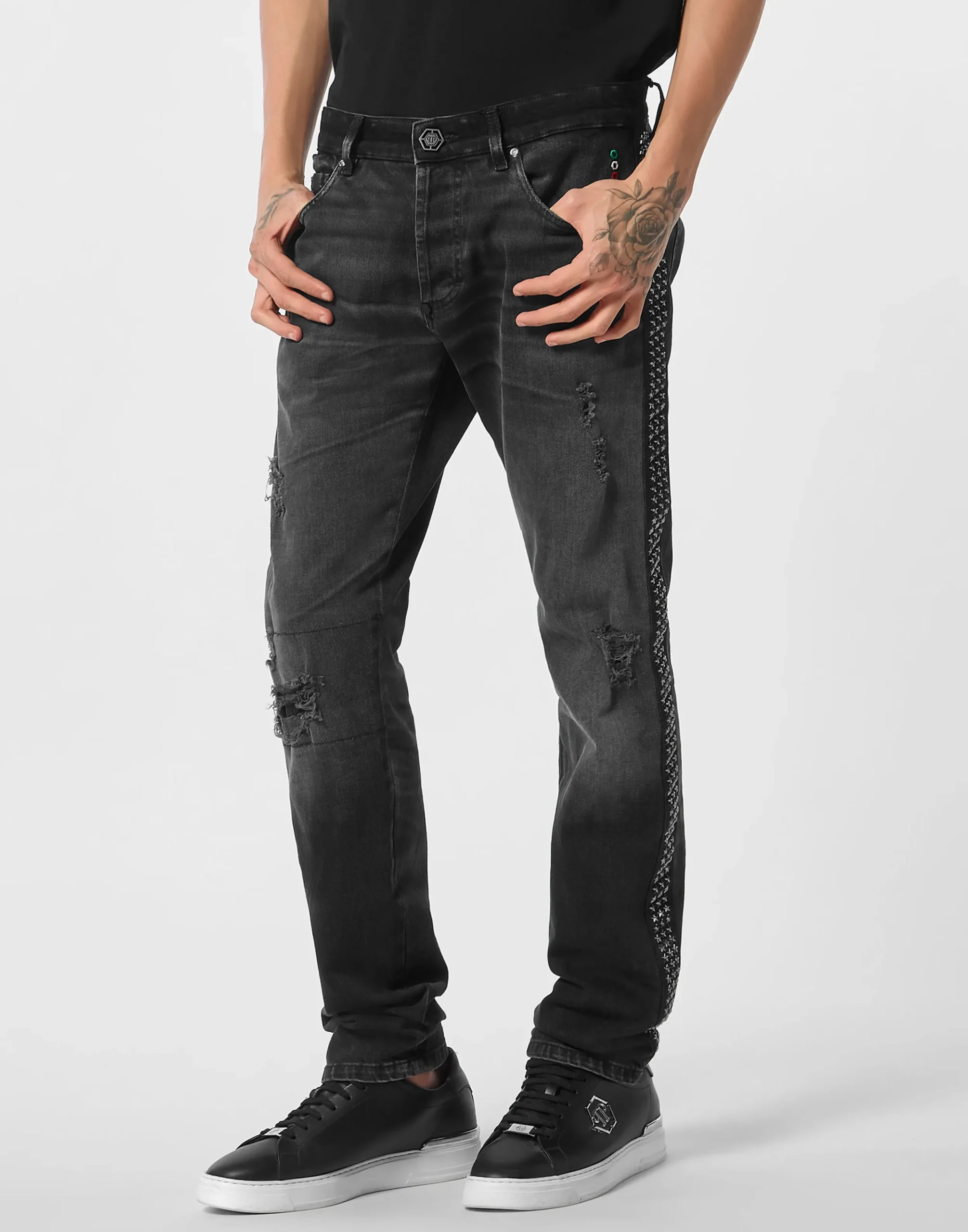 PHILIPP PLEIN 5-Pocket Super Straight Cut Jeans Stars>Uomo Denim