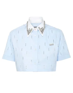 PHILIPP PLEIN Poplin Cropped Shirt SS Strass>Donna Top