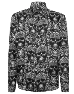 PHILIPP PLEIN Printed Silk Shirt All Over Skull>Uomo Camicie
