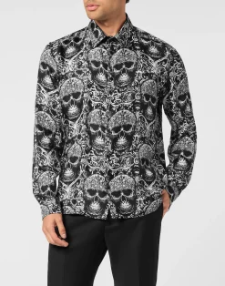 PHILIPP PLEIN Printed Silk Shirt All Over Skull><noscript><img data-lazyloaded=