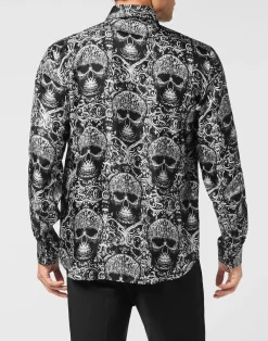 PHILIPP PLEIN Printed Silk Shirt All Over Skull><noscript><img data-lazyloaded=