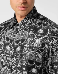 PHILIPP PLEIN Printed Silk Shirt All Over Skull><noscript><img data-lazyloaded=
