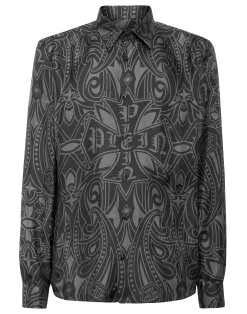 PHILIPP PLEIN Printed Silk Shirt Gothic Plein>Uomo Camicie