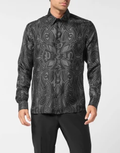 PHILIPP PLEIN Printed Silk Shirt Gothic Plein>Uomo Camicie