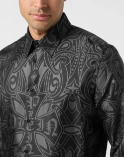 PHILIPP PLEIN Printed Silk Shirt Gothic Plein><noscript><img data-lazyloaded=
