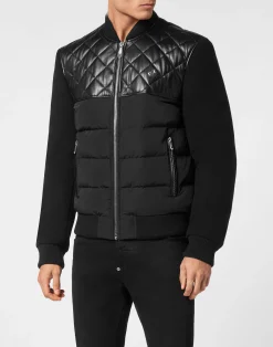 PHILIPP PLEIN Puffer Leather Bomber Jacket LS>Uomo Giacche Di Pelle|Giacche E Cappotti