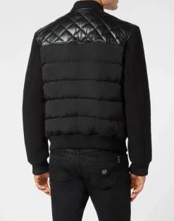 PHILIPP PLEIN Puffer Leather Bomber Jacket LS><noscript><img data-lazyloaded=
