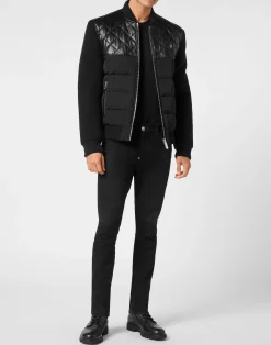PHILIPP PLEIN Puffer Leather Bomber Jacket LS><noscript><img data-lazyloaded=