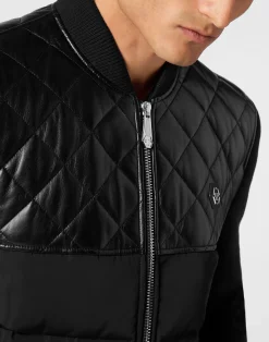 PHILIPP PLEIN Puffer Leather Bomber Jacket LS><noscript><img data-lazyloaded=