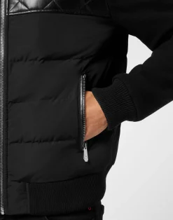 PHILIPP PLEIN Puffer Leather Bomber Jacket LS><noscript><img data-lazyloaded=