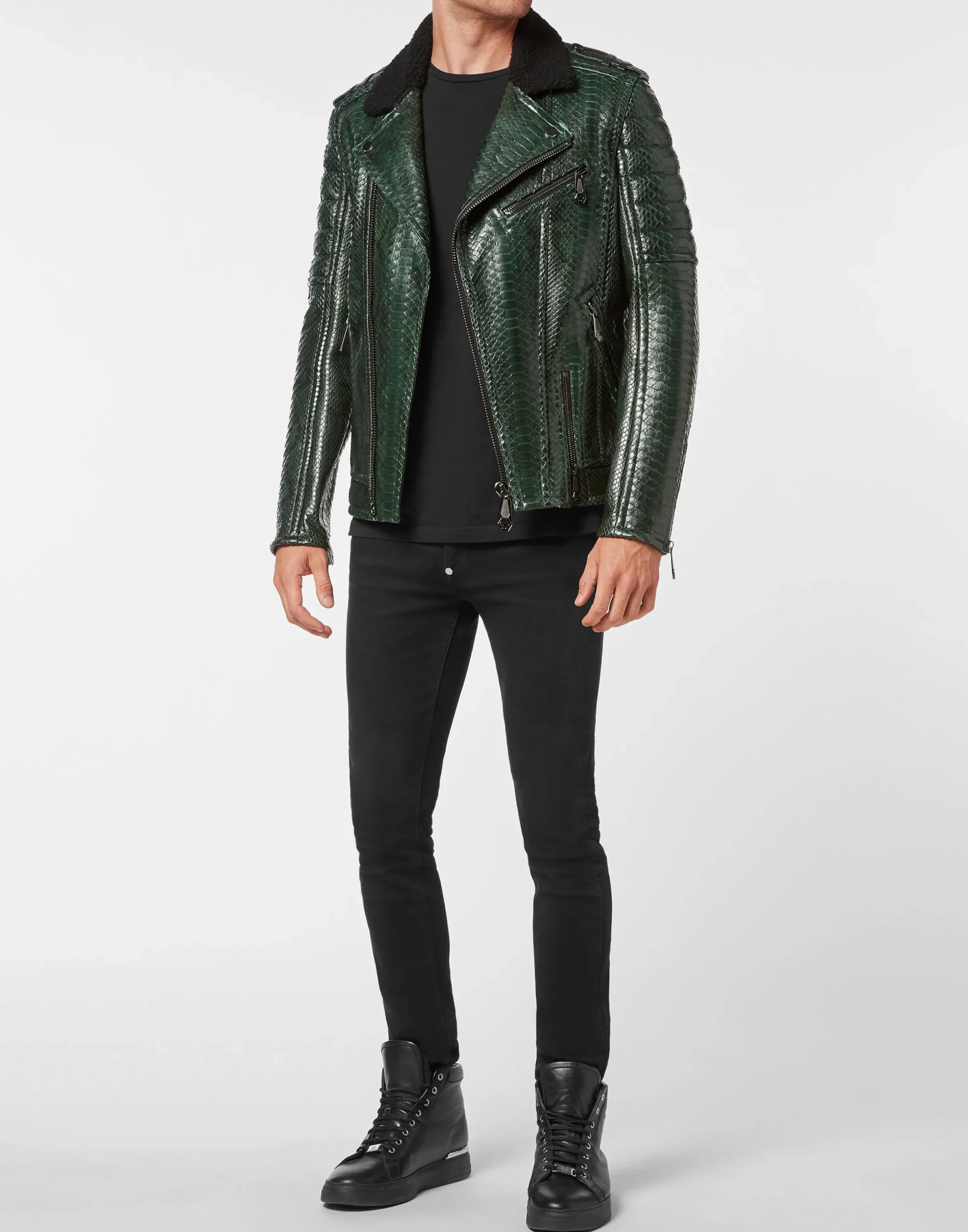 PHILIPP PLEIN Python Biker Jacket>Uomo Giacche Di Pelle|Giacche E Cappotti