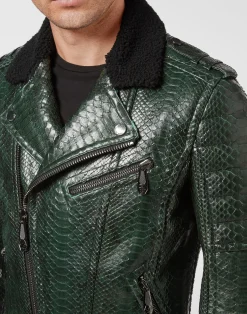 PHILIPP PLEIN Python Biker Jacket><noscript><img data-lazyloaded=