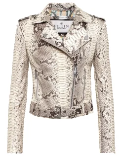 PHILIPP PLEIN Leather Biker Jacket LS Flame>Donna Pelle E Pellicce|Giubbotti