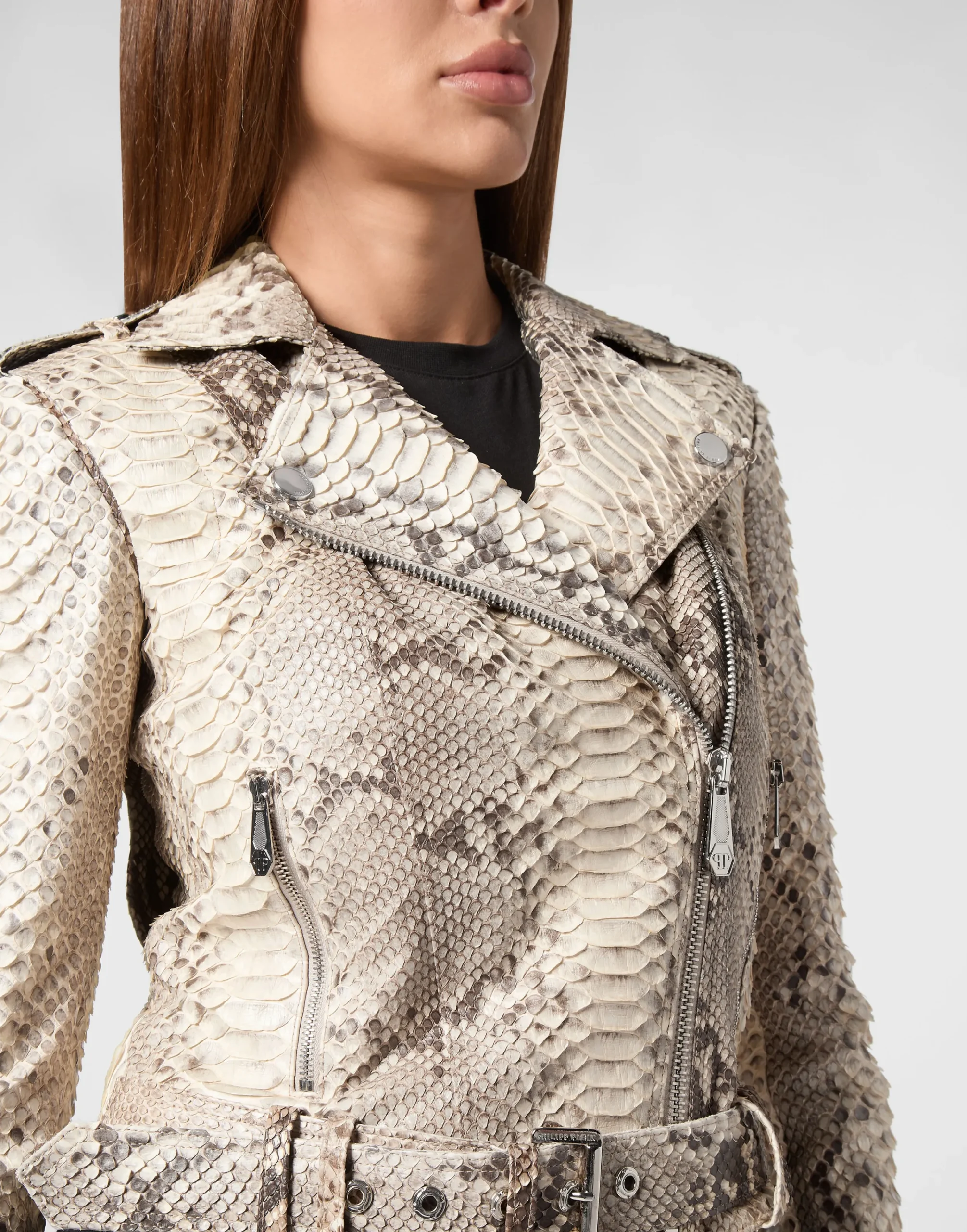 PHILIPP PLEIN Leather Biker Jacket LS Flame>Donna Pelle E Pellicce|Giubbotti