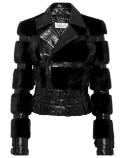 PHILIPP PLEIN Python Leather Biker Jacket>Donna Pelle E Pellicce|Giubbotti
