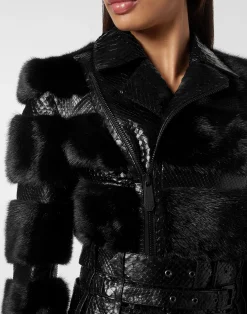 PHILIPP PLEIN Python Leather Biker Jacket><noscript><img data-lazyloaded=