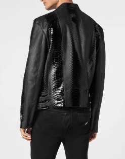 PHILIPP PLEIN Python Leather Bomber Skull><noscript><img data-lazyloaded=