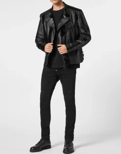 PHILIPP PLEIN Python Leather Bomber Skull><noscript><img data-lazyloaded=