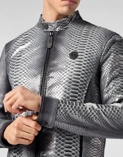 PHILIPP PLEIN Python Leather Bomber Skull><noscript><img data-lazyloaded=