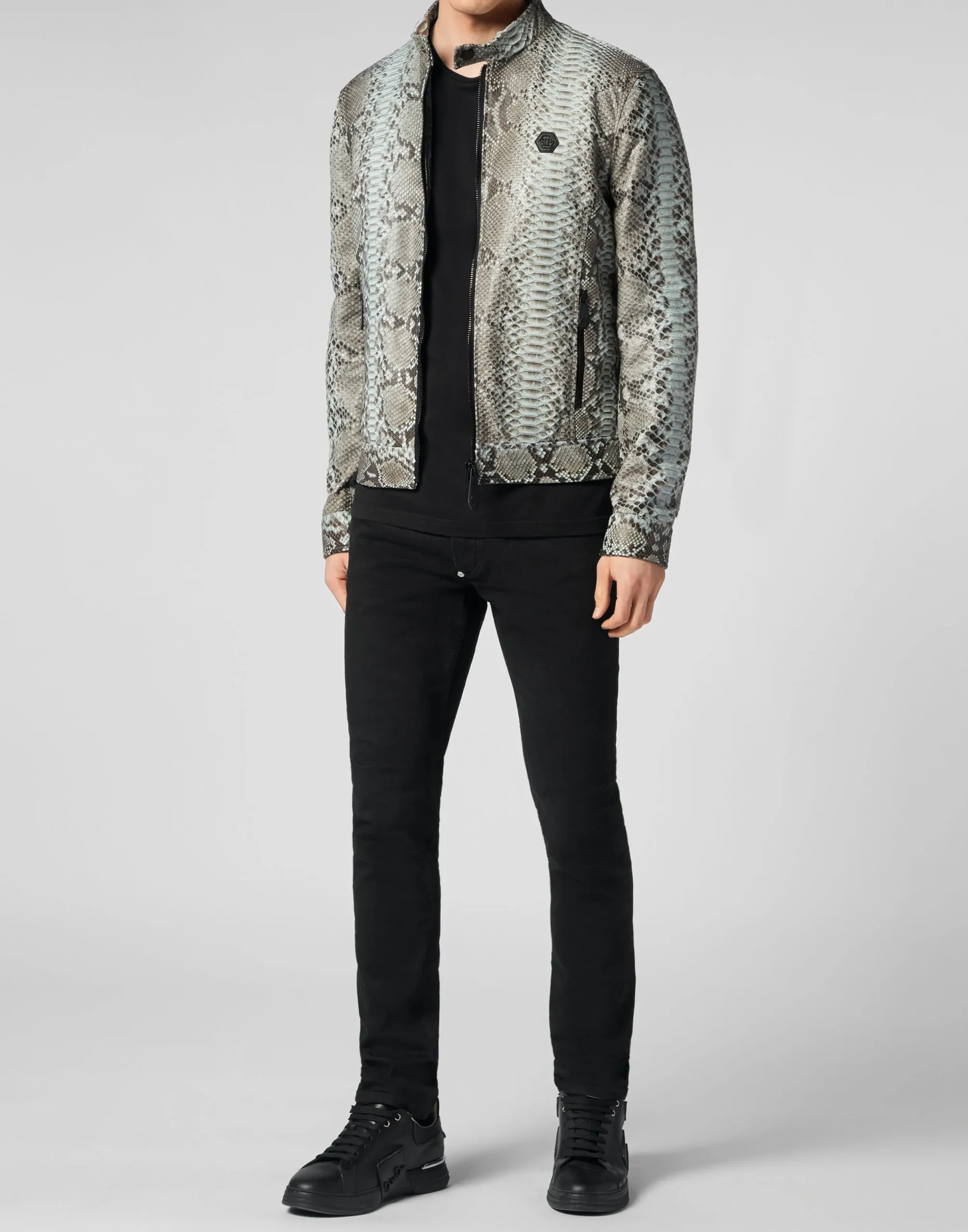 PHILIPP PLEIN Python Leather Bomber Skull>Uomo Giacche Di Pelle|Giacche E Cappotti