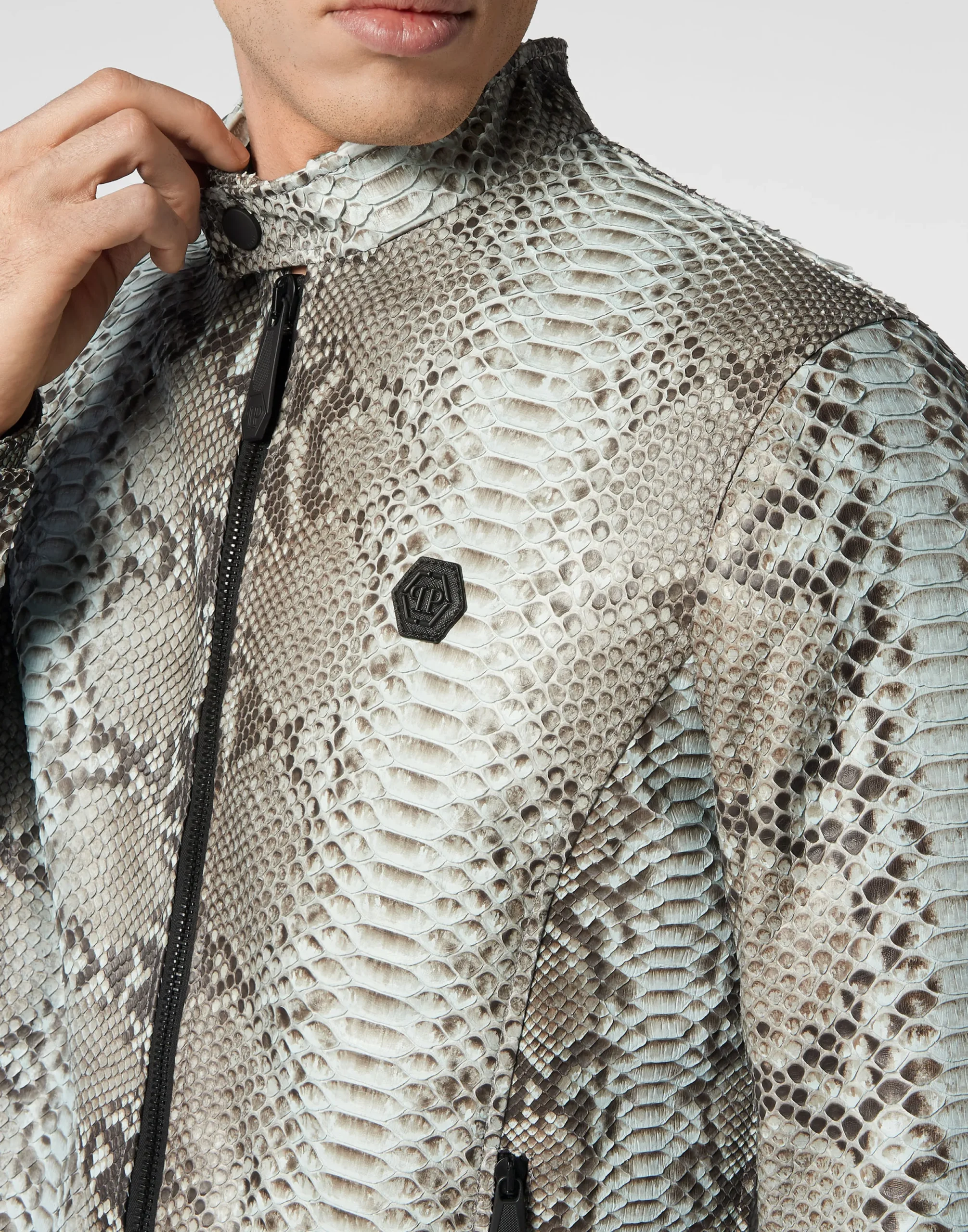 PHILIPP PLEIN Python Leather Bomber Skull>Uomo Giacche Di Pelle|Giacche E Cappotti