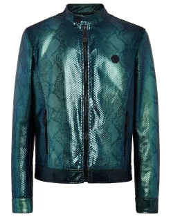 PHILIPP PLEIN Python Leather Bomber Skull>Uomo Giacche Di Pelle|Giacche E Cappotti