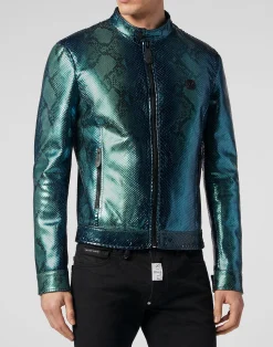 PHILIPP PLEIN Python Leather Bomber Skull>Uomo Giacche Di Pelle|Giacche E Cappotti