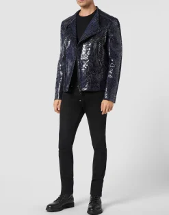 PHILIPP PLEIN Python Leather Jacket><noscript><img data-lazyloaded=