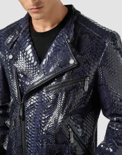 PHILIPP PLEIN Python Leather Jacket><noscript><img data-lazyloaded=