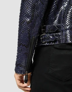 PHILIPP PLEIN Python Leather Jacket><noscript><img data-lazyloaded=