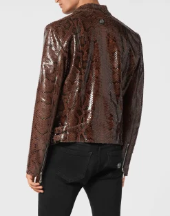 PHILIPP PLEIN Python Leather Jacket><noscript><img data-lazyloaded=