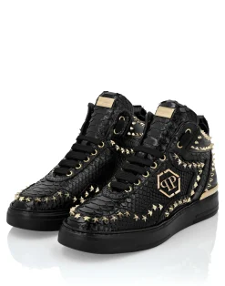 PHILIPP PLEIN Python Leather Mid-Top Sneakers Studs><noscript><img data-lazyloaded=