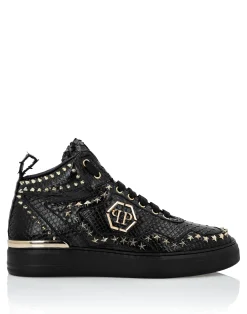PHILIPP PLEIN Python Leather Mid-Top Sneakers Studs><noscript><img data-lazyloaded=