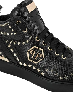 PHILIPP PLEIN Python Leather Mid-Top Sneakers Studs><noscript><img data-lazyloaded=