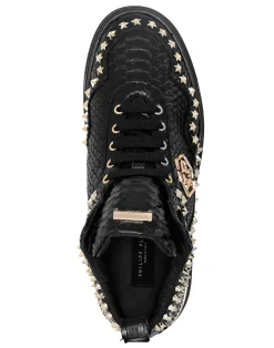 PHILIPP PLEIN Python Leather Mid-Top Sneakers Studs><noscript><img data-lazyloaded=